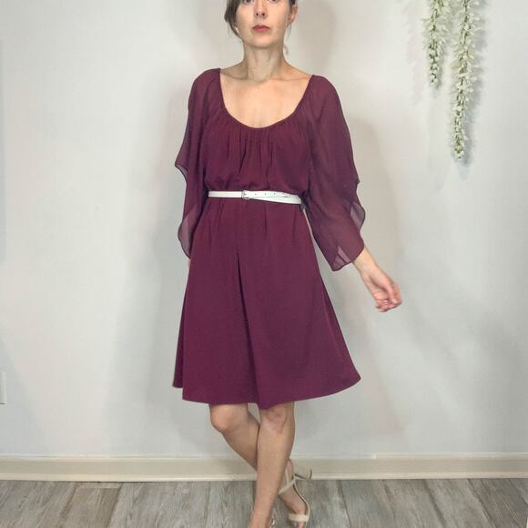 NWT ALICE + OLIVIA boho silk off shoulder flouce dress wide sleeve currant 2388 - Picture 14 of 15